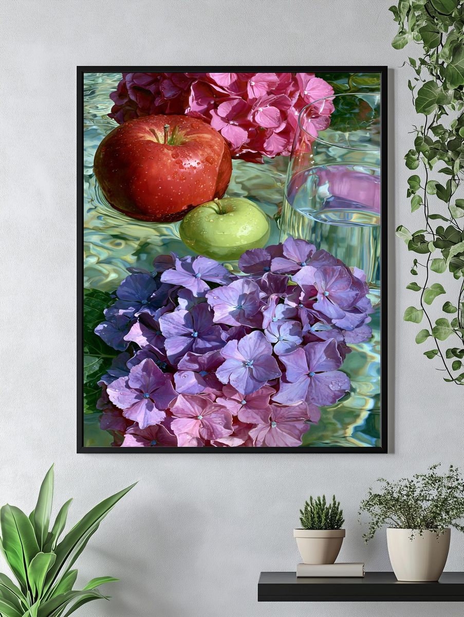 Hydrangeas and Apples Botanical Print. — room view 4