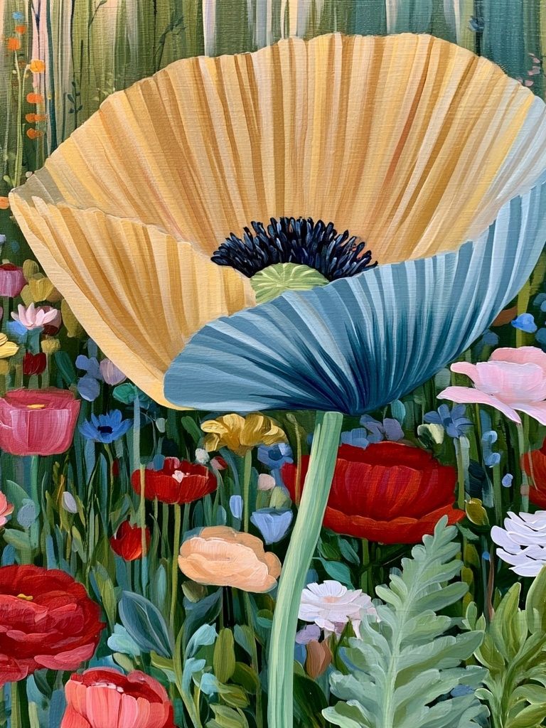 Blooming Poppy Garden Print. poster detail