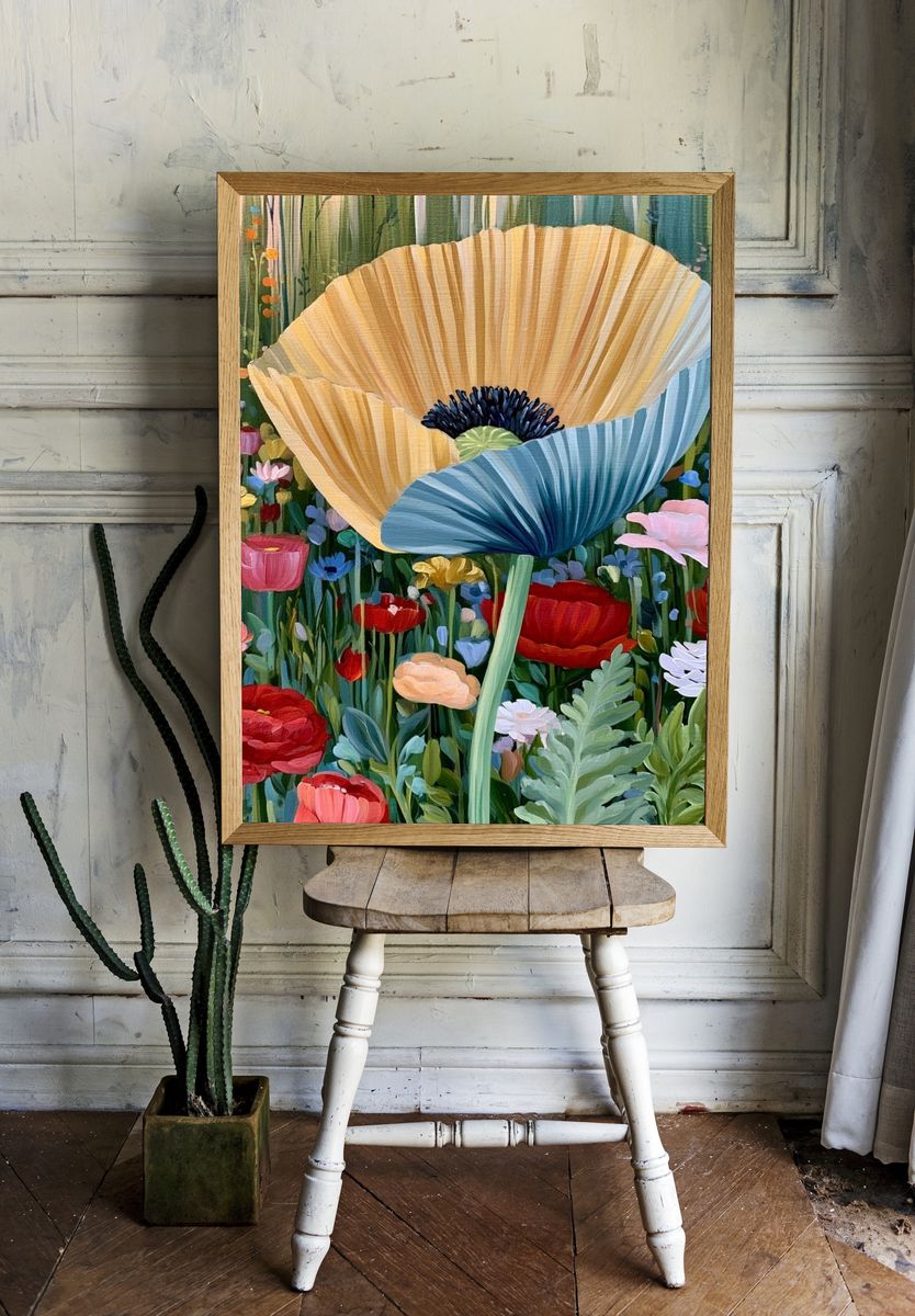Blooming Poppy Garden Print. room preview