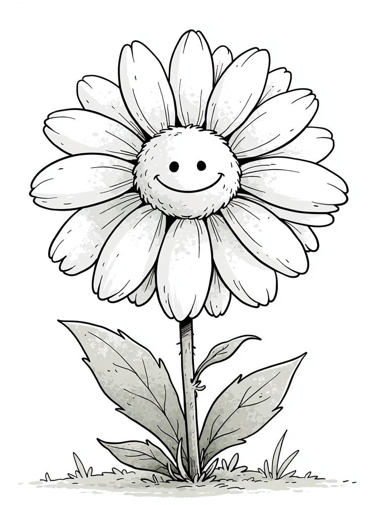 Smiling Daisy Line-Art Poster. poster — botanical art