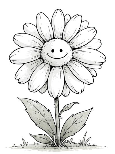 Smiling Daisy Line-Art Poster.