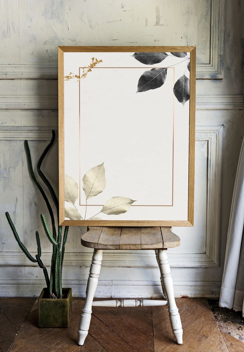 Gold frame foliage pattern marble. room preview