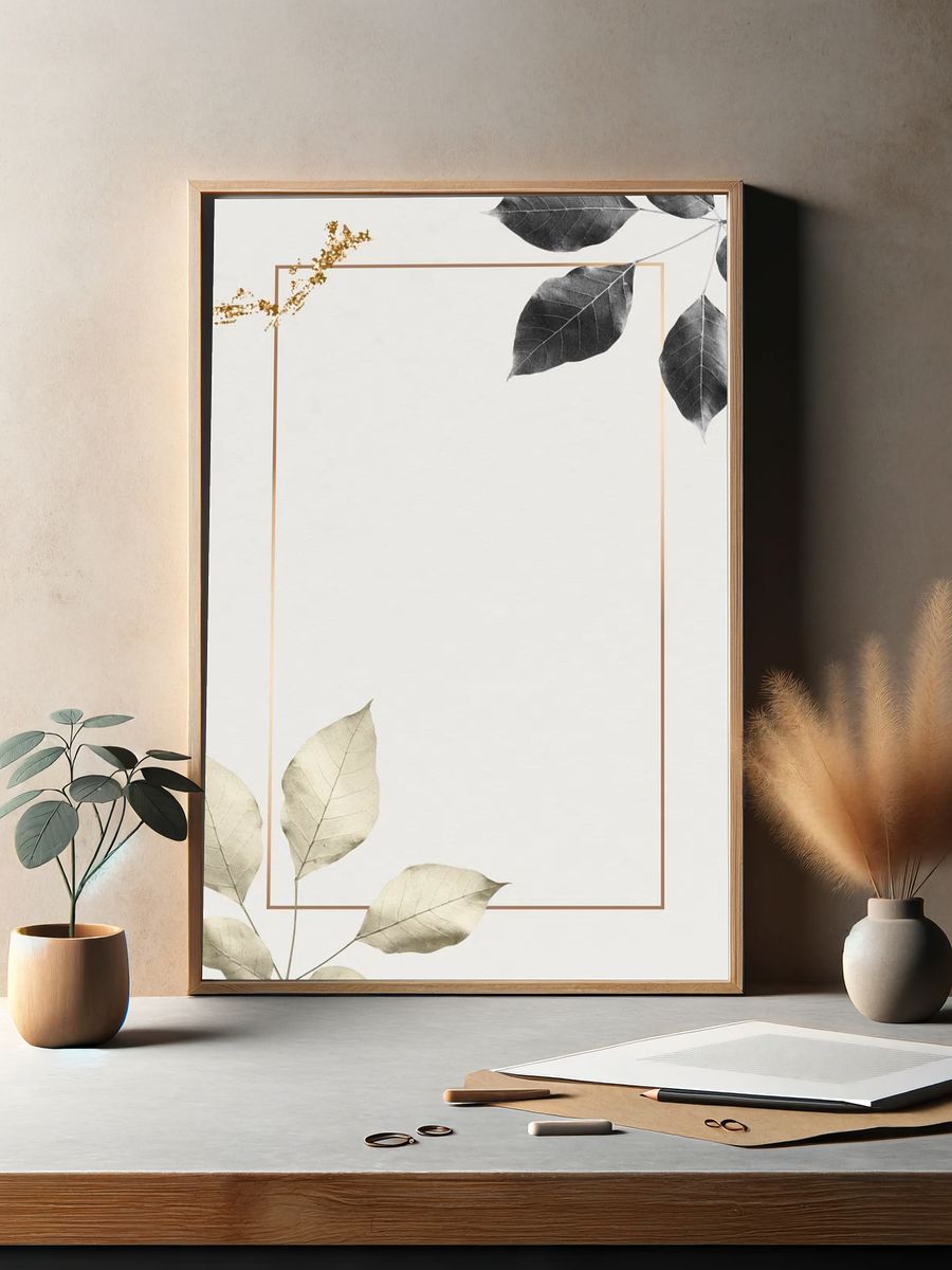 Gold frame foliage pattern marble. — room view 2