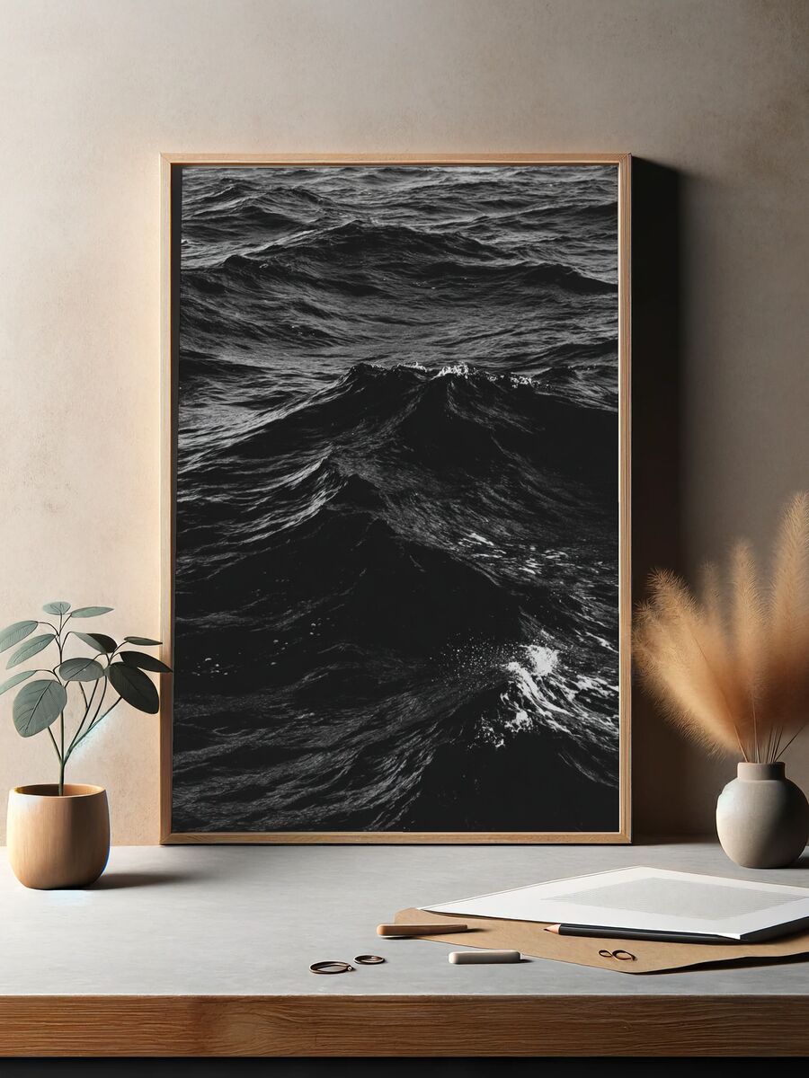 Black Ocean Waves — Photography Print. — room view 2