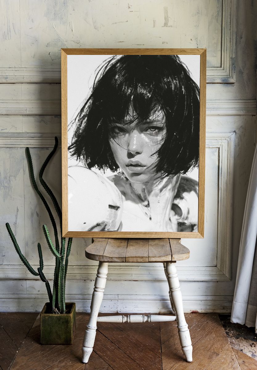 Boxer Portrait Black-White Print. — room view 1