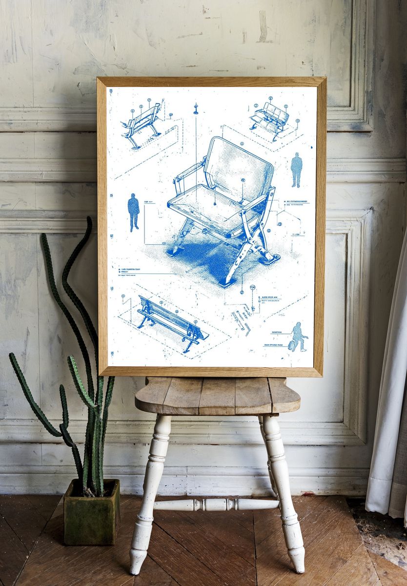 Blueprint Chair Design Poster. — room view 1