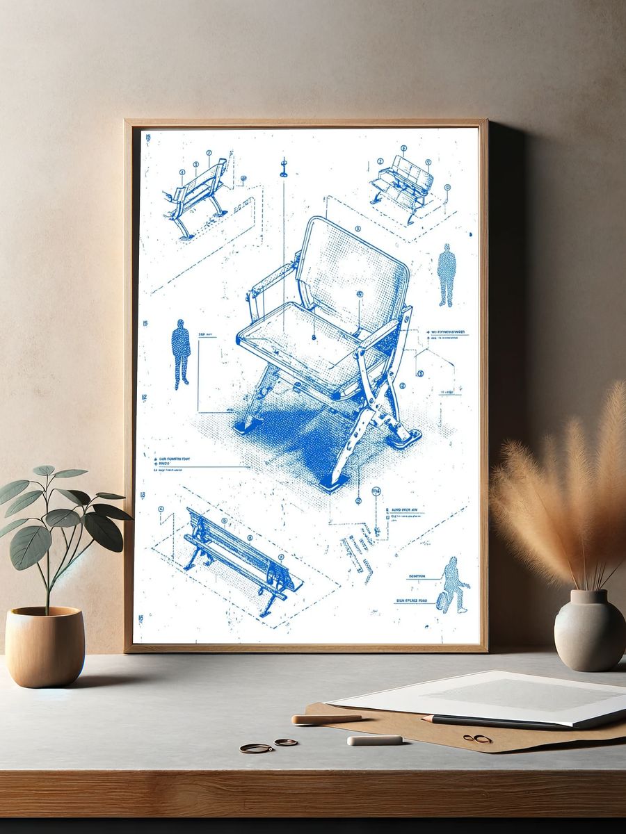 Blueprint Chair Design Poster. — room view 2