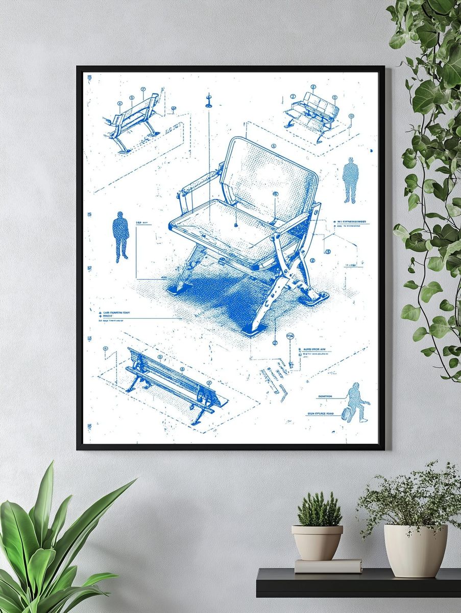 Blueprint Chair Design Poster. — room view 4