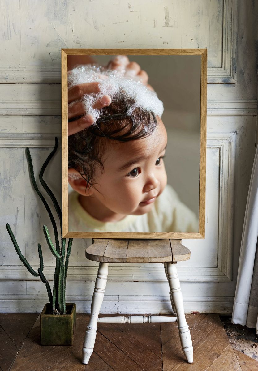 Baby Bath Time Portrait Print. room preview