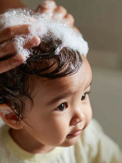 Baby Bath Time Portrait Print. poster