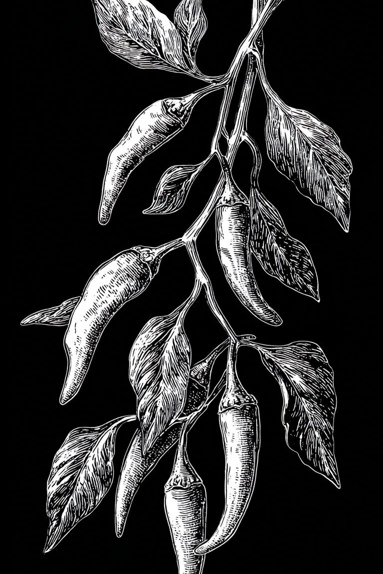 Chili Peppers Botanical Illustration Poster. poster — botanical art