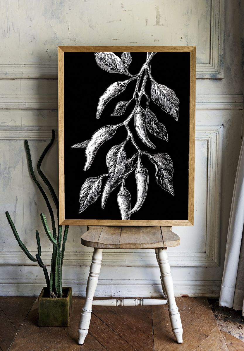 Chili Peppers Botanical Illustration Poster. — room view 1