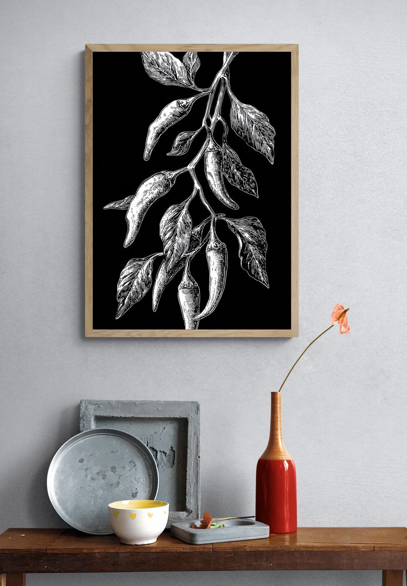 Chili Peppers Botanical Illustration Poster. — room view 3
