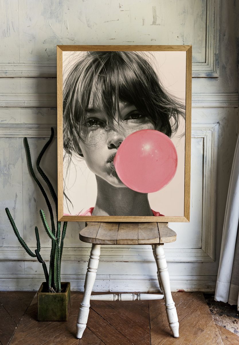 Bubblegum Portrait Photography Poster. room preview