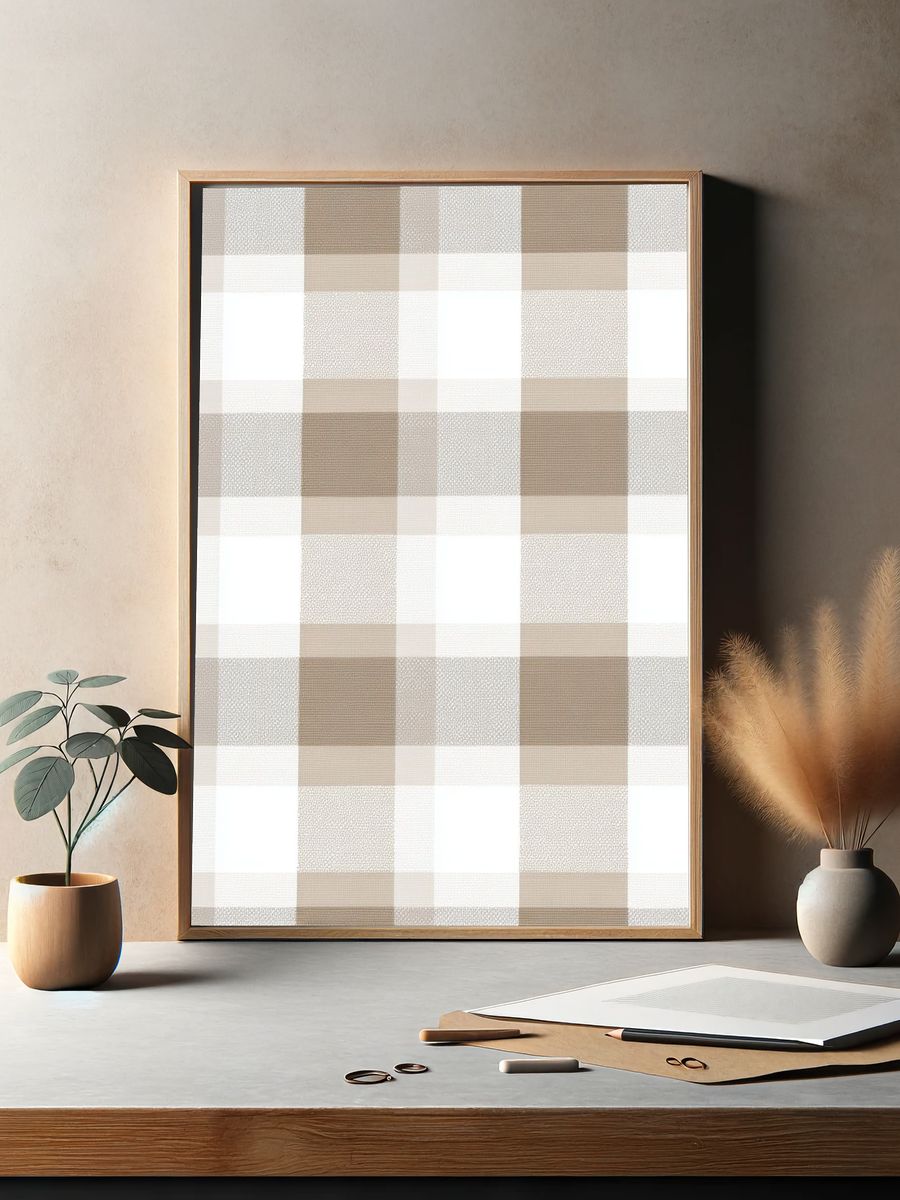 Beige Plaid Pattern Poster. — room view 2