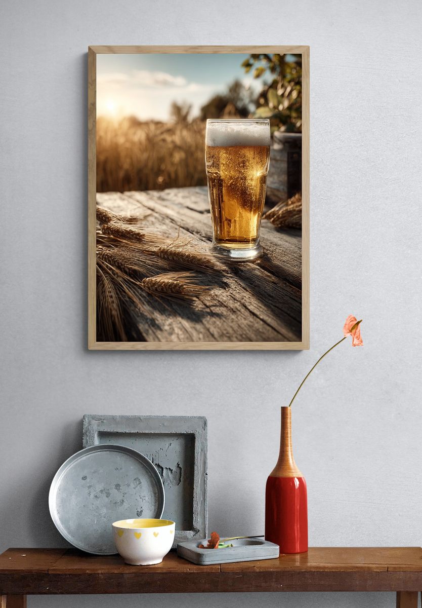 Golden Beer in Sunset — Food-Drink Print. — room view 3