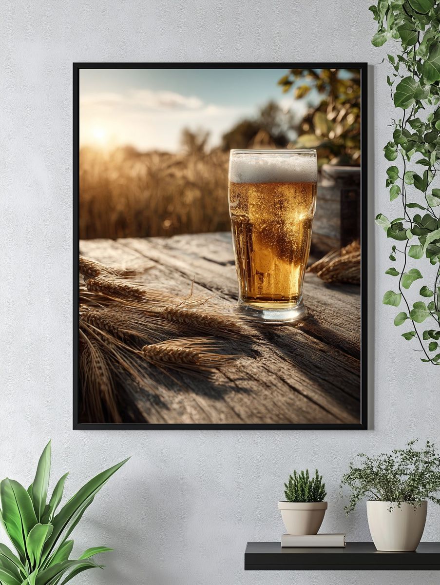 Golden Beer in Sunset — Food-Drink Print. — room view 4