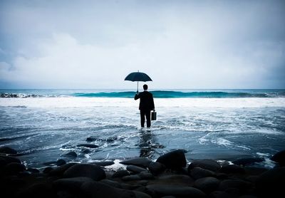 Businessman at the Beach — Photography Print. poster print