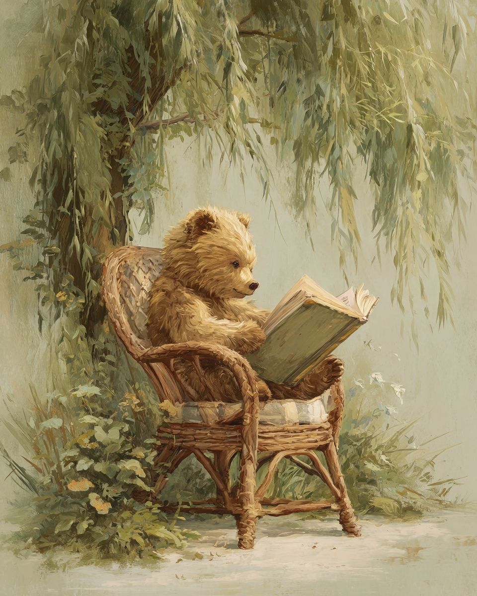 Reading Bear — Illustration Print. poster — illustration art