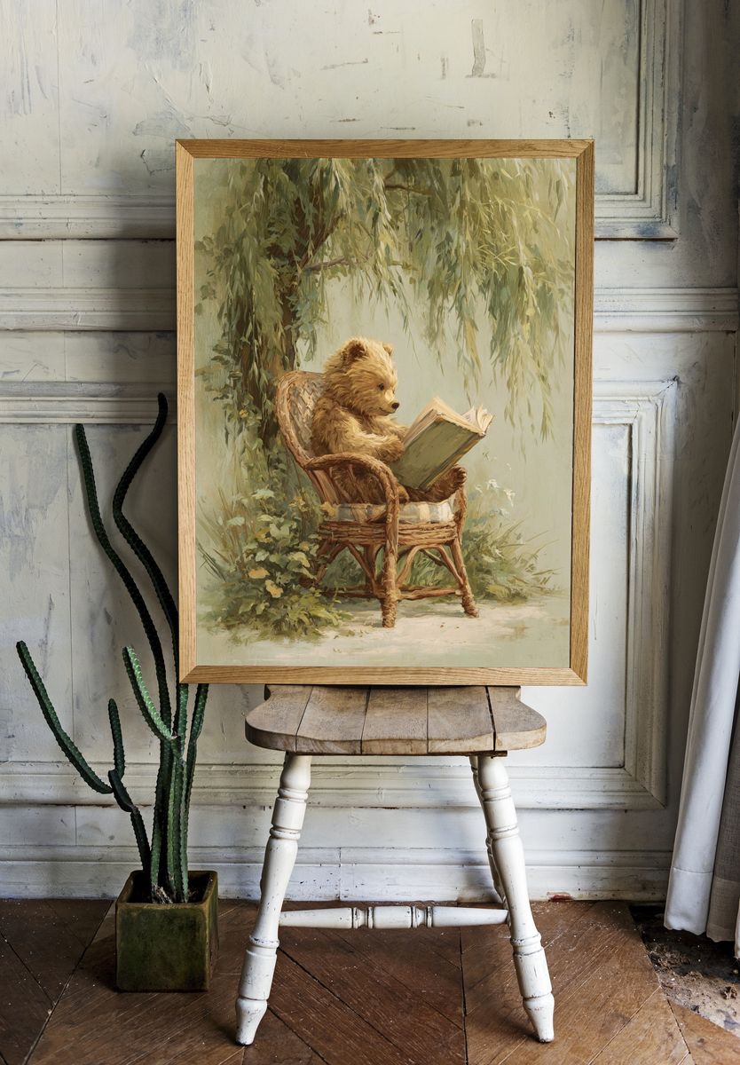 Reading Bear — Illustration Print. — room view 1