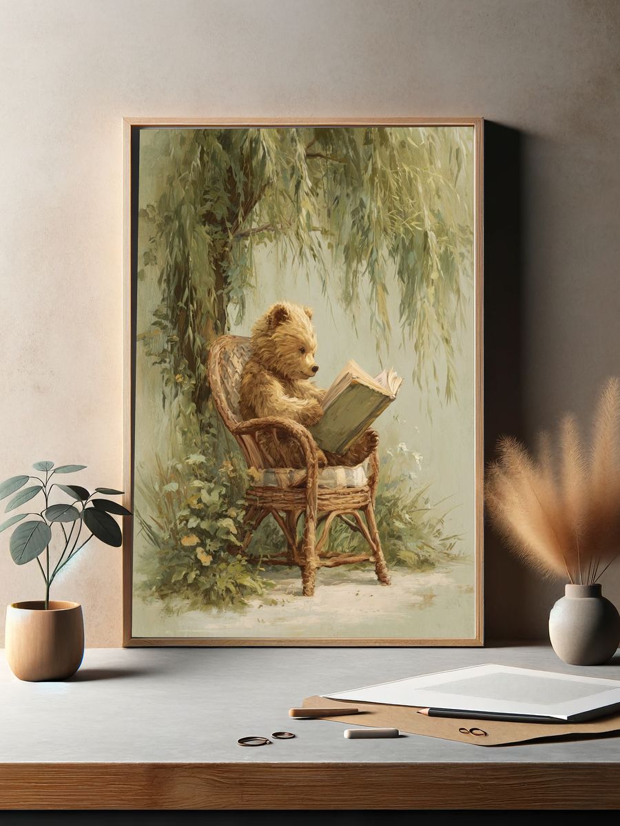 Reading Bear — Illustration Print. — room view 2
