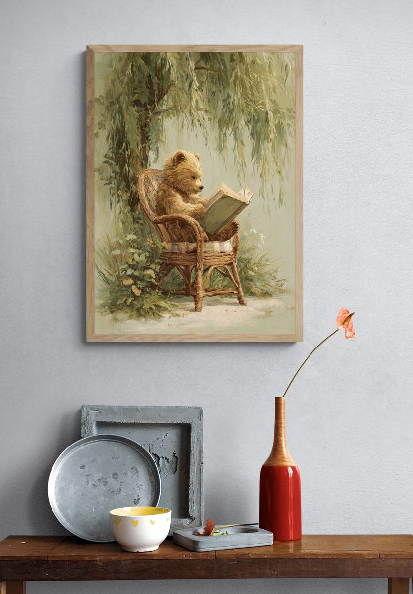 Reading Bear — Illustration Print. — room view 3