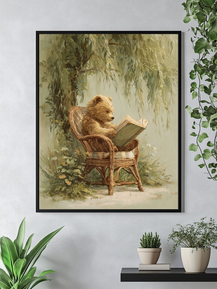 Reading Bear — Illustration Print. — room view 4