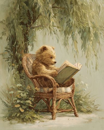 Reading Bear — Illustration Print. poster print