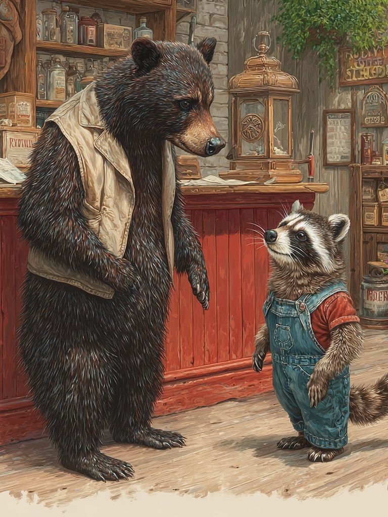 Bear and Raccoon — Illustration Print. poster detail