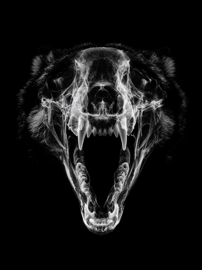 Roaring Bear Skull Black-White Poster. poster detail