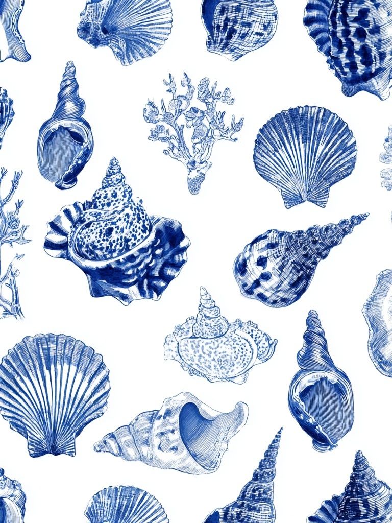 Blue Seashell Pattern Print. poster detail