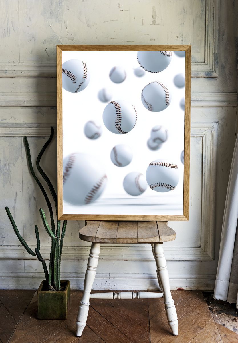 Floating Baseballs — Sports Print room preview