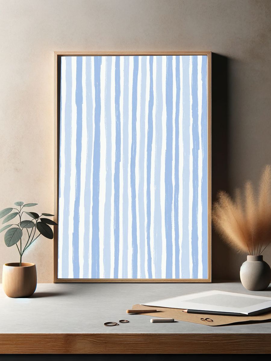Blue Striped Minimalist Poster. — room view 2