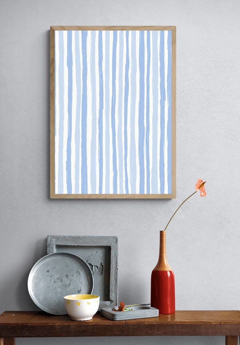 Blue Striped Minimalist Poster. — room view 3