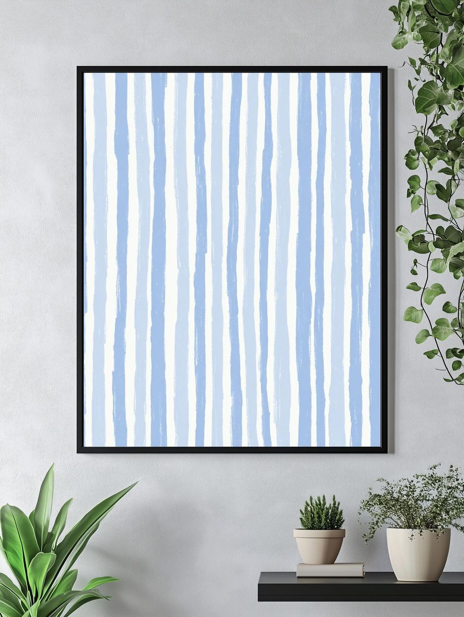 Blue Striped Minimalist Poster. — room view 4