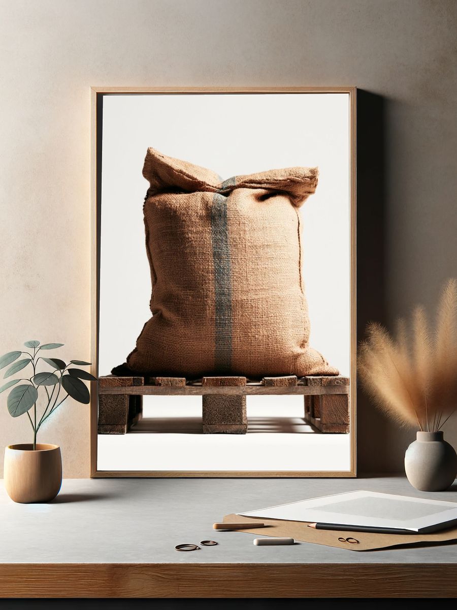 Burlap Sack on Pallet Photography Poster. — room view 2