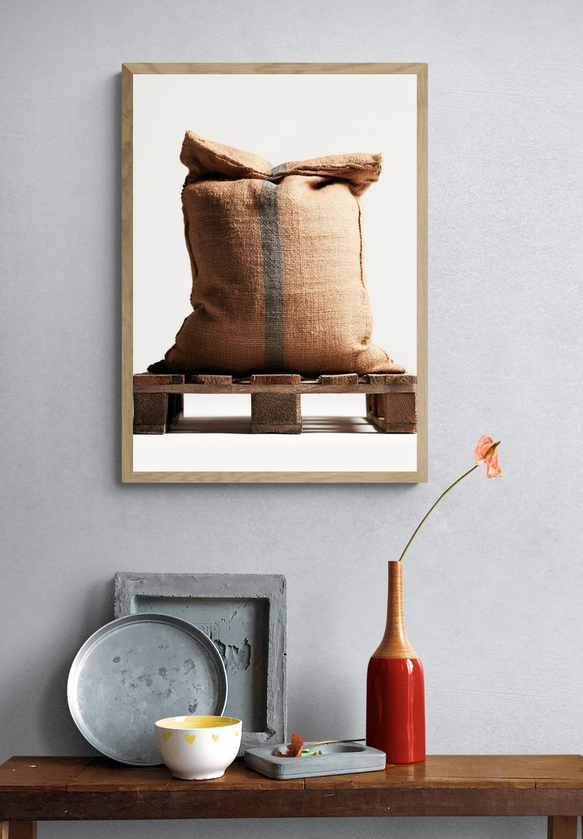 Burlap Sack on Pallet Photography Poster. — room view 3