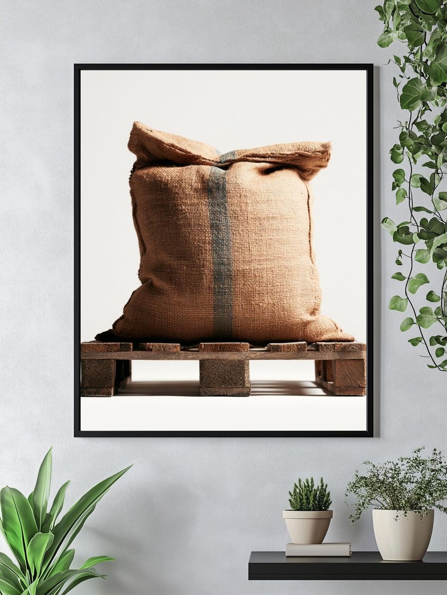 Burlap Sack on Pallet Photography Poster. — room view 4