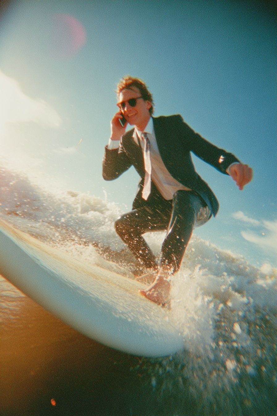 Businessman Surfing — Vintage Print. poster detail