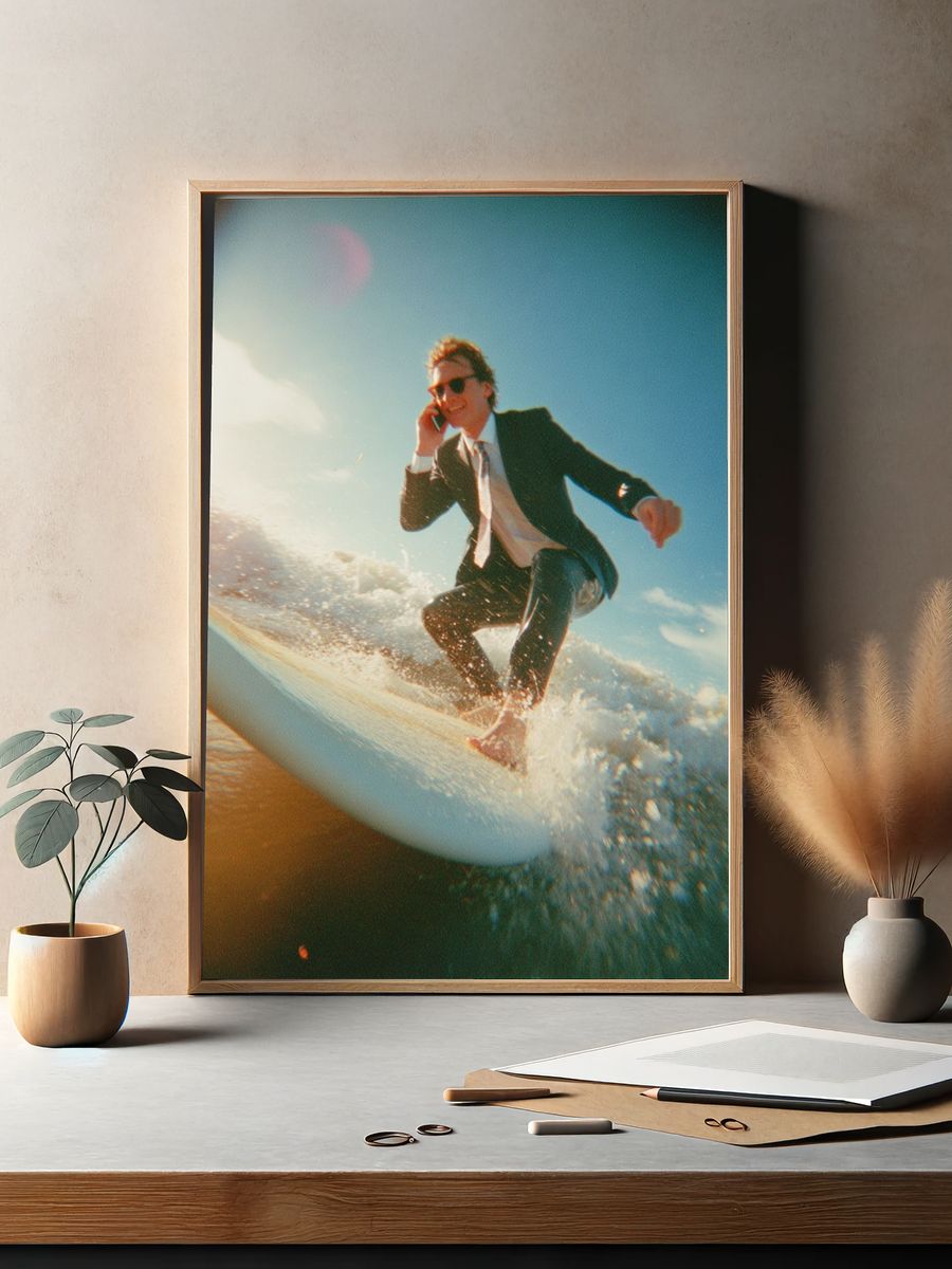 Businessman Surfing — Vintage Print. — room view 2