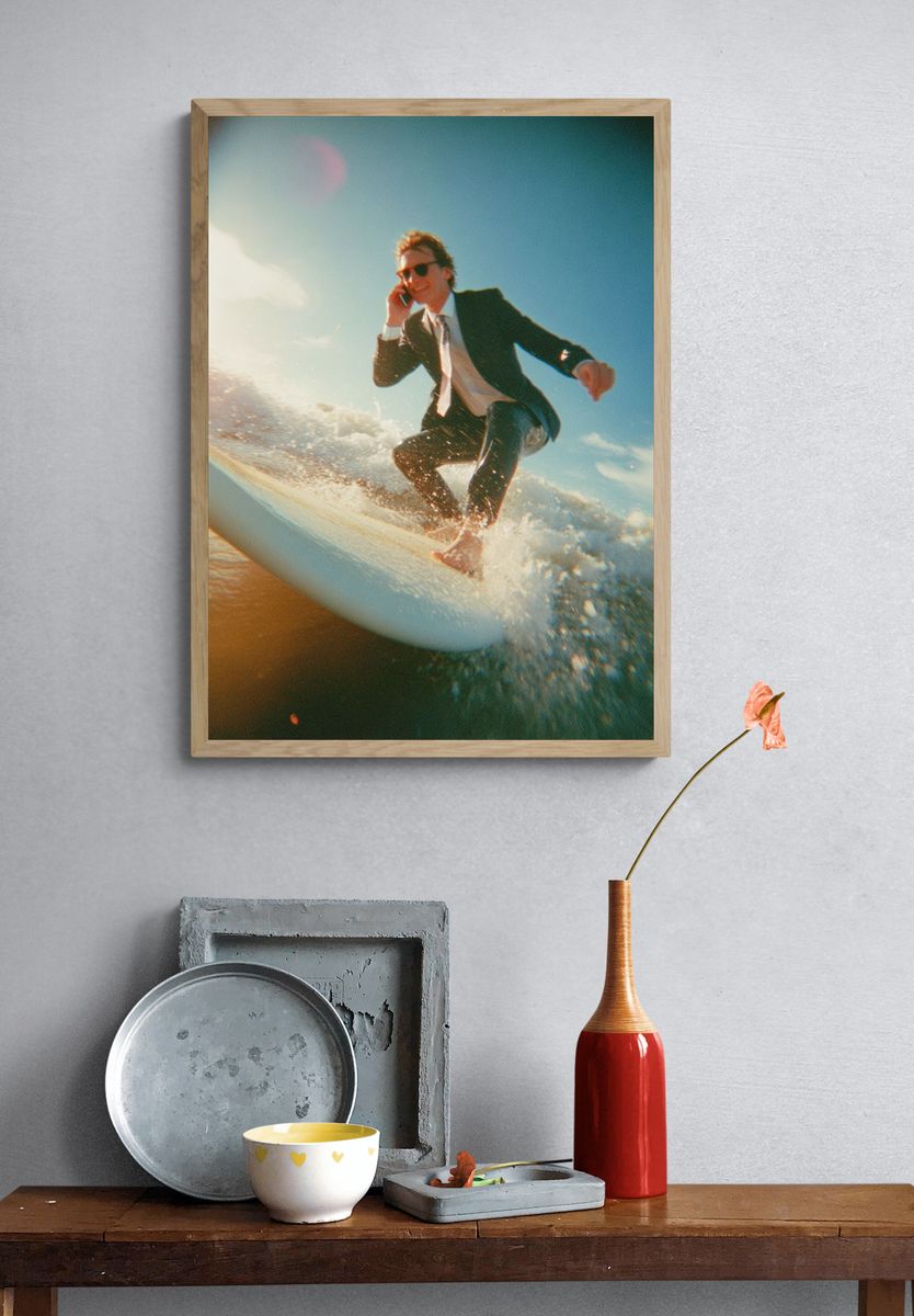 Businessman Surfing — Vintage Print. — room view 3