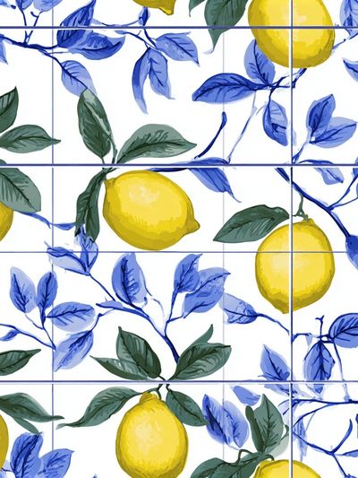 Lemon and Blue Leaves Botanical Poster. poster print