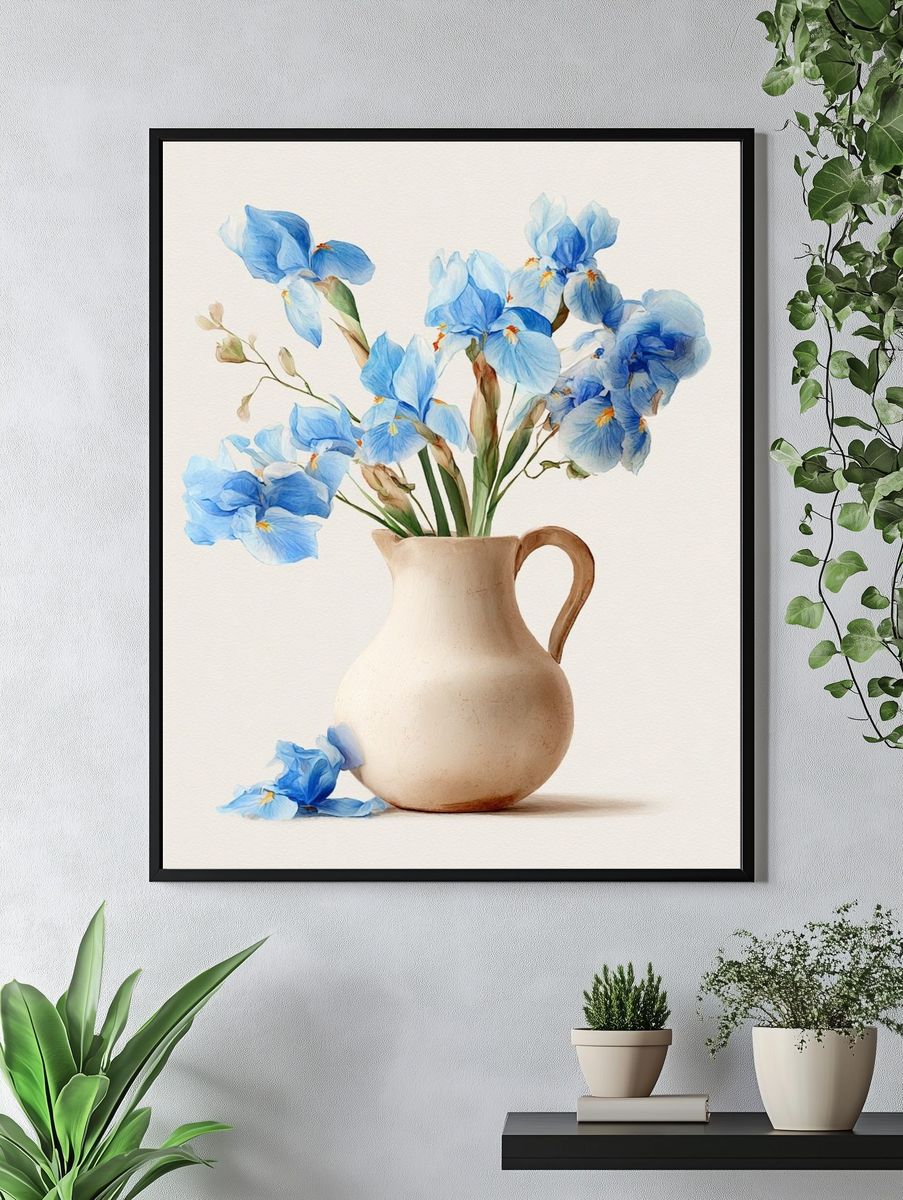 Blue Iris Vase Watercolor Print. — room view 4