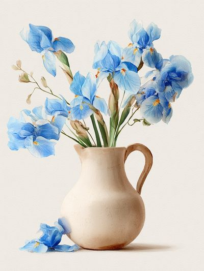 Blue Iris Vase Watercolor Print.