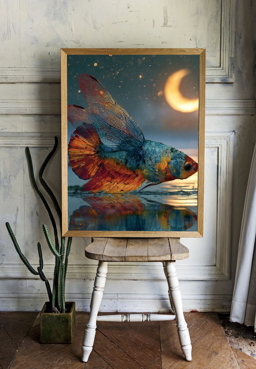 Dreamy Betta Fish Illustration Poster. — room view 1