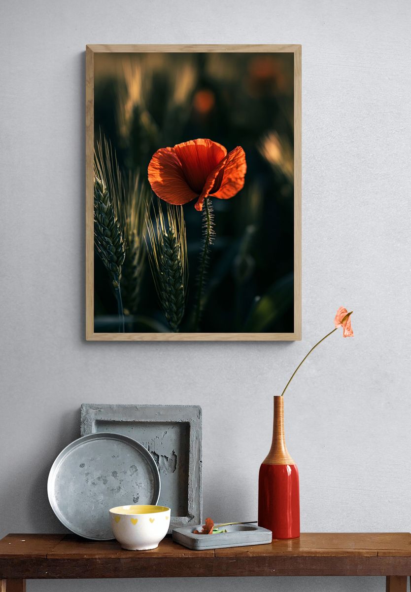 Red Poppy Field Photography Poster. — room view 3