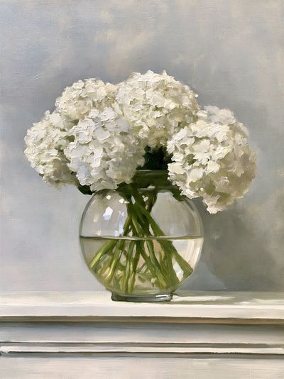 White Hydrangeas Still Life Poster.