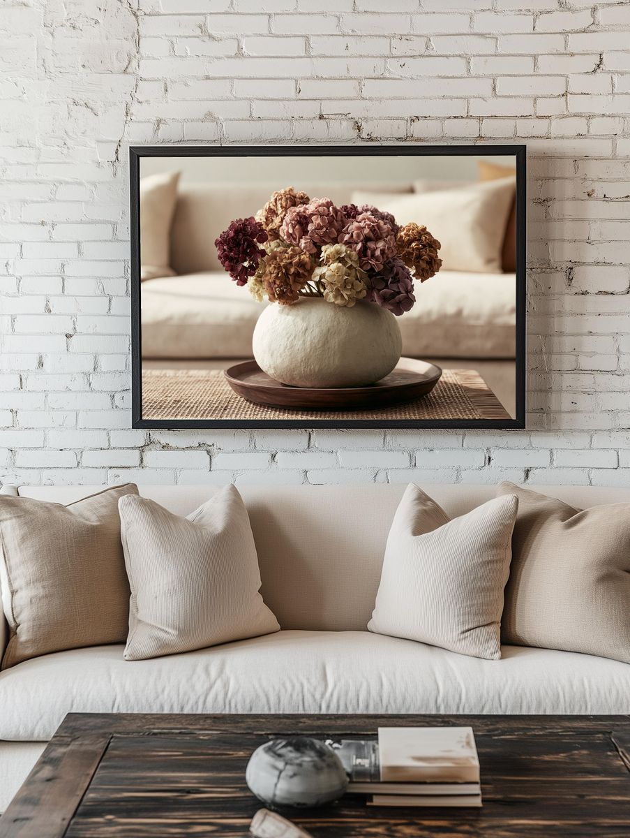 Dried Hydrangea Still Life Print. room preview