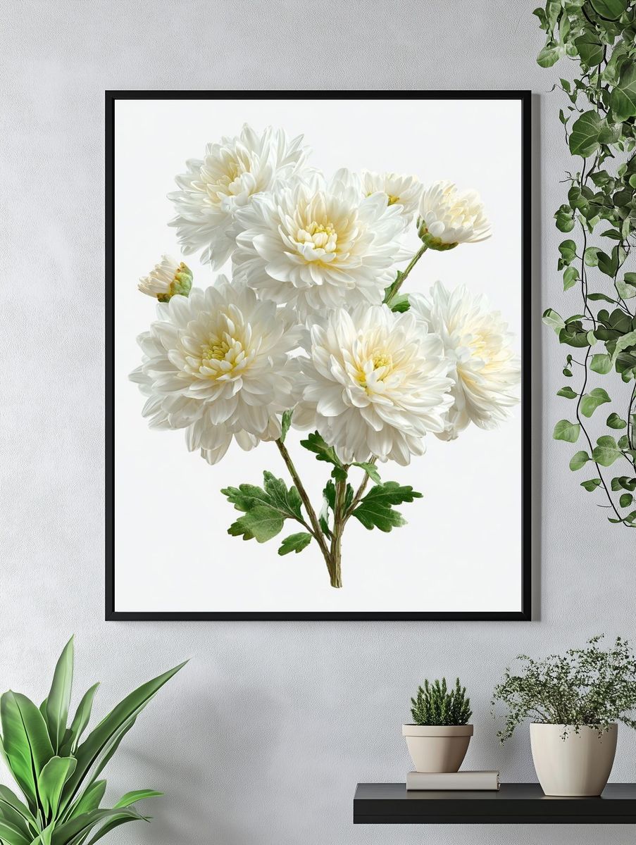 White Chrysanthemum Botanical Poster. — room view 4