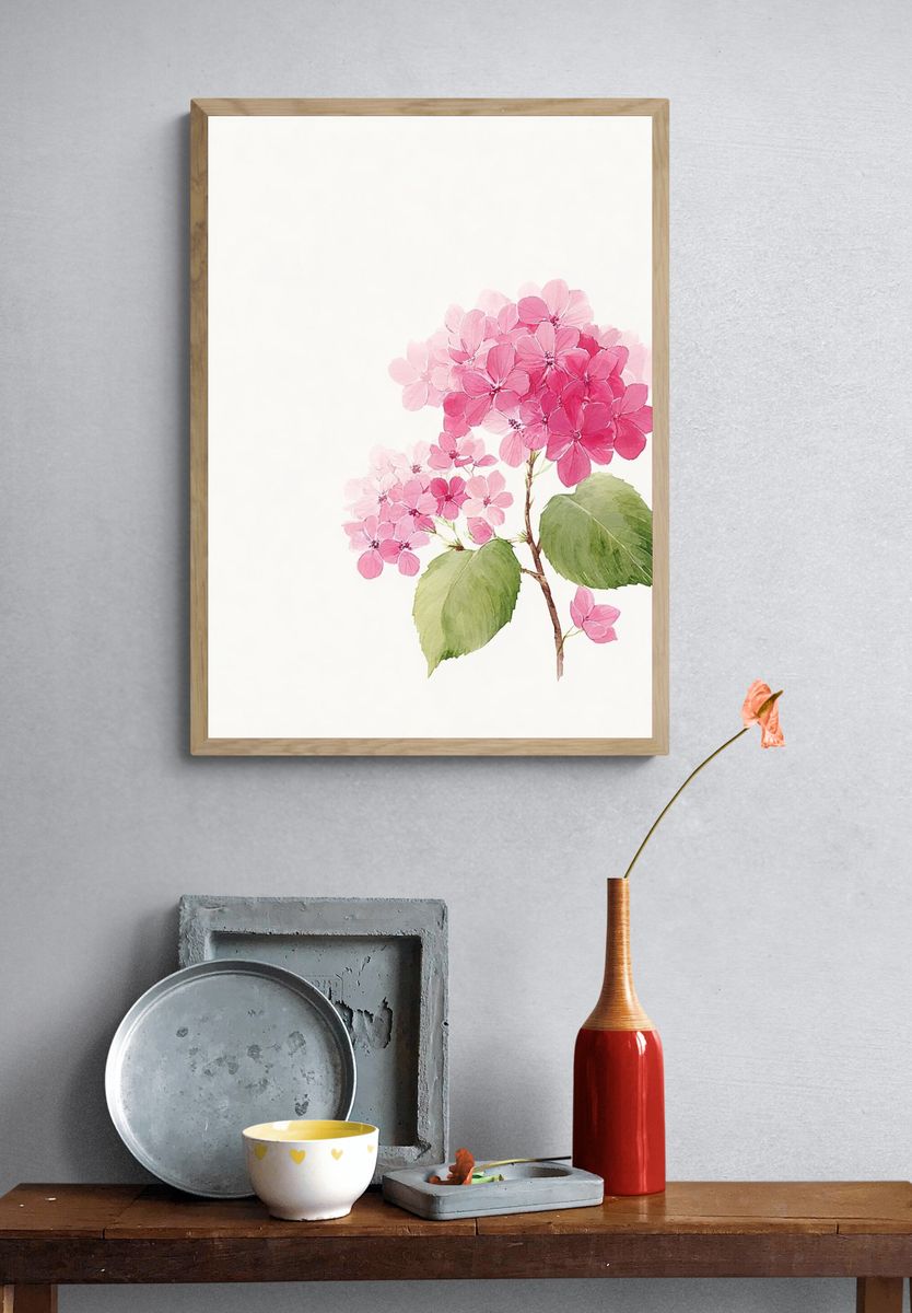 Pink Hydrangea — Watercolor Print. — room view 3